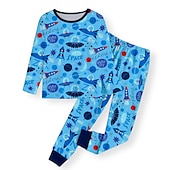 billiga Pojkens 3D Sporter &amp; Spel-Pojkar 3D Galax Pyjamas set Långärmad 3D-tryck Höst Vinter Aktiv Häftig Dagligen Polyester Barn 3-12 år Rund hals Hem Casual Inomhus Normal