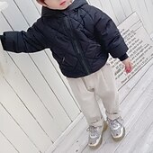 billige Jente dun- og pufferjakke-Barn Jente Pufferjakke Helfarge Aktiv Lomme Skole Frakk Yttertøy 3-7 år Vår Sjø blå Peanut Red off white