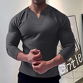 preiswerte Basic-T-Shirts-Herren T Shirt T-Shirt Langarmshirt Langarm V Ausschnitt Frühling &amp; Herbst Einfach Mode Designer Basic Urlaub Straße Ausgehen Schwarz Weiß Marineblau Top T-Shirt für Herren