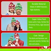 preiswerte Weihnachtsmütze &amp; Zubehör-2er-Pack LED-Weihnachtsmütze, leuchtende Weihnachtsmütze, Unisex-Strickmütze, Weihnachtsmütze mit Rentier-Weihnachtsbaum-Aufdruck für Partys