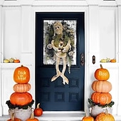 abordables Iluminación de Props de Halloween-Halloween aterrador momia corona de bienvenida signo momia halloween puerta redonda placa colgante para halloween acción de gracias navidad decoración del hogar corona de bienvenida de halloween