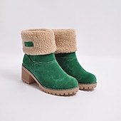 cheap Snow &amp; Winter Boots-Women&#039;s Faux Suede Ankle Boots with Fleece Lining and Fold-Over Cuff, Block Heel Winter Boots Available in Multiple Colors