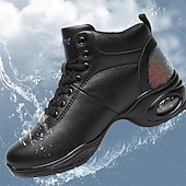 abordables Chaussures de jazz-Femme Chaussures de Jazz Baskets de Danse Danse en ligne Utilisation Entraînement Soirée Manteaux en similicuir Plus doux Professionnel Deli-pointes Talon épais Bout rond Lacet Adolescent Adulte Noir