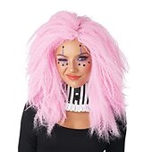 economico Parrucche per travestimenti-Parrucca rosa ondulata e stravagante per le donne, parrucche per feste cosplay di Halloween