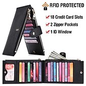 tanie etui na karty i etui-Portfel składany z blokadą RFID etui na karty kredytowe portfel ze skóry PU portfel z podwójnym zamkiem błyskawicznym