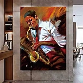 preiswerte Gemälde mit Menschen-Handgefertigtes Jazz-Figurengemälde, modernes, feines Kunstwerk, die neueste Hoteldekoration, handgemaltes Musiker-Jazzspieler-Ölgemälde, Wandkunst, Studio-Dekor, Geschenk für Dekor, gerollte Leinwand