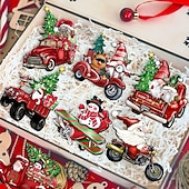 abordables Ornements-24 pièces/ensemble, ornements suspendus en bois nain de noël, décoration d&#039;arbre de noël, poupée de père noël nain, carte de noël suspendue en bois, accessoires de voiture