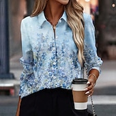 economico Top Floreali-Camicia da donna moda floreale stampa bottoni maniche lunghe top regolare colletto casual vacanza blu verde khaki primavera e autunno