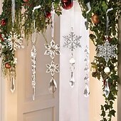 baratos Acessórios para Árvores-10 peças de enfeites de natal de cristal para decorações de árvores - enfeites de pingente de floco de neve de acrílico pendurados com pingentes de gota para decorações de cristais de lustre do país das maravilhas do inverno suprimentos