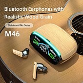 cheap Telephone &amp; Business Headsets-M46 TWS Bluetooth 5.3 Earphone with Mic Wireless Headphones HiFi Stereo Ear Buds Noise Reduction Headset with Exquisite Wood Grain Charging Case