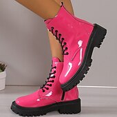 levne Bojové boty-Dámské Boty Boty na platformě Obuv military styl Boty se šněrováním Párty Denní Pevná barva Kotníkové boty Booties Zima Platforma Blokovat patu Oblá špička prázdniny Na běžné nošení Pohodlné Uměl