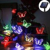 abordables Guirlandes solaires-Guirlande lumineuse solaire en forme de papillon, imperméable, éclairage d&#039;extérieur, luminaire de jardin, 5m, 20led, 6.5m, 30led, 8 modes d&#039;éclairage, noël, nouvel an, fête de mariage, vacances,