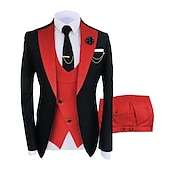abordables Costumes de Retour-Pour des hommes Mariage Soirée Costumes Cranté Kaki foncé Noir + beige Couleur Unie Coupe sur mesure 3 pièces Simple boutonnage un bouton