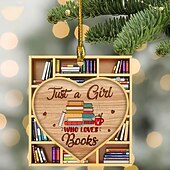 お買い得  木のアクセサリー-クリスマスツリーの装飾、スクエアハートの本棚ペンダント、図書館の本棚のハートの飾り、部屋の装飾