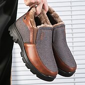 levne Zima a sněhové boty-Pánské Boty Sněhule Zimní obuv Flísová podšívka Chůze Klasické Na běžné nošení Venkovní Domů Látka Teplý Pohodlné Protiskluzové Nasazovací Černá Hnědá Podzim Zima