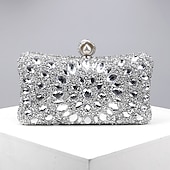お買い得  クラッチバッグ＆イブニングバッグ-高級ブルークリスタルクラッチバッグ - 女性用パール留め金付きエレガントなイブニングバッグ、結婚式、パーティー、フォーマルなイベントに最適なラインストーン装飾ハンドバッグ