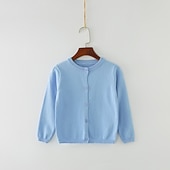 cheap Sweaters &amp; Cardigans-Kids Girls&#039; Cardigan Solid Color School Long Sleeve Active Cotton 7-13 Years Spring Water Blue turmeric Dark powder