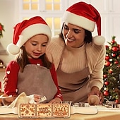 お買い得  クリスマスキッチン-クリスマス ローリングピン キリスト降誕シーン エンボス加工パターン クリスマス 木製 3D 彫刻 キリスト降誕 クッキー焼き用