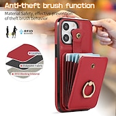 abordables Carcasas iPhone-Funda para iPhone 16 iPhone 15 Pro Max 14 Plus 13 12 11 Pro Max funda de billetera con soporte de anillo y cordón ranura para tarjeta retro TPU metal PU cuero