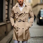 billige Trenchcoat for menn-Herre Overgangsjakke Trenchcoat utendørs Vår &amp; Vinter Polyester Vindtett jakke Yttertøy Klær Gatemote عادي Lomme foran Knaphul Dobbeltkneppet
