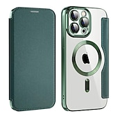 abordables Coques iPhone-Coque de téléphone MagSafe avec dos transparent et fente pour carte – couvercle rétro cuir PU pour iPhone 16e 16 15 Pro Max Plus 14 13 12 11