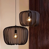 abordables Éclairages pour îlot-Lampe suspendue LED en tissu wabi-sabi noir blanc unique en métal moderne avec cordon réglable, éclairage d&#039;îlot de cuisine pour salle à manger, chambre à coucher, couloir, salon 110-240 V