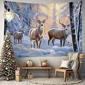 cheap Landscape Tapestry-Winter Wonderland Hanging Tapestry Wall Art Large Tapestry Mural Decor Photograph Backdrop Blanket Curtain Home Bedroom Living Room Decoration Snow Reindeer
