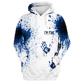 abordables sudaderas con capucha 3d para hombre-Hombre Estampados manos Sudaderas Sudadera Manga Larga Sudadera con capucha Con Capucha Diario Impresión 3D Víspera de Todos los Santos Festivos Noche Rojo Azul Piscina Estampado Primavera &amp; Otoño