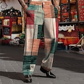 cheap Loose-Plaid Geometry Business Men&#039;s 3D Print Pants Trousers Outdoor Street Wear to work Polyester Yellow Red Purple S M L High Elasticity Pants