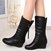 preiswerte Slouch-Stiefel-Damen Stiefel Slouchy-Stiefel Übergrössen Schuhe mit innerer Höhenerhöhung Outdoor Arbeit Täglich Feste Farbe Stiefel mit mittlerer Wade Winter Keilabsatz Runde Zehe Elegant Modisch Klassisch PU
