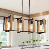 economico Modello a candelabro-illuminazione dell&#039;isola della cucina, lampada a sospensione della fattoria della sala da pranzo a 4 luci, lampada a sospensione moderna nera, lampada da tavolo da biliardo, finitura in legno e