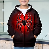 billiga Pojkens 3D-djur-Halloween Pojkar 3D SPIDER Huvtröja Kappa Ytterkläder Långärmad 3D-tryck Höst Vinter Mode Streetwear Häftig Barn 3-12 år Utomhus Ledigt Dagligen Normal