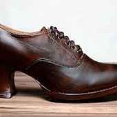 tanie lata 30.-damskie gatsby vintage brown ze sztucznej skóry sznurowane buty na obcasie oxford - styl retro wiktoriański na formalne i codzienne okazje