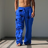 cheap Classic-Men&#039;s Graphic Prints Linen Pants Trousers Summer Pants Mid Waist Vintage Classic Style Casual Daily Holiday Drawstring Elastic Waist 3D Print Spring &amp; Summer 3D Print Blue Green Khaki