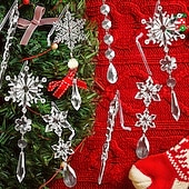 baratos Acessórios para Árvores-10 peças de enfeites de natal de cristal para decorações de árvores - enfeites de pingente de floco de neve de acrílico pendurados com pingentes de gota para decorações de cristais de lustre do país das maravilhas do inverno suprimentos