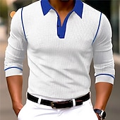 cheap Men&#039;s Classic Polo-Men&#039;s Button Up Polos Polo Shirt Casual Sports Lapel Long Sleeve Fashion Basic Color Block Button Spring &amp;  Fall Regular Fit White Red Orange Brown Dark Blue Button Up Polos