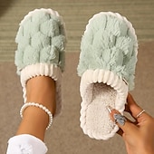baratos Chinelos de mulher-chinelos femininos rosa felpudos, sapatos confortáveis para casa com cabedal de malha e forro de pelúcia para conforto no inverno