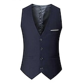 billiga Gilets-Herr Väst Företag Dagliga kläder Fest / afton Mode Grundläggande Vår &amp; Höst Lappverk Polyester Bekväm Slät Enkelknäppt V-hals Normal Svart Rubinrött Marinblå Grå Väst