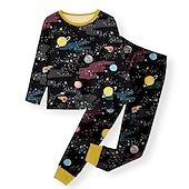 billiga Pojkens 3D Sporter &amp; Spel-Pojkar 3D Galax Pyjamas set Långärmad 3D-tryck Höst Vinter Aktiv Häftig Dagligen Polyester Barn 3-12 år Rund hals Hem Casual Inomhus Normal