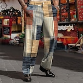 cheap Loose-Plaid Geometry Business Men&#039;s 3D Print Pants Trousers Outdoor Street Wear to work Polyester Yellow Red Purple S M L High Elasticity Pants