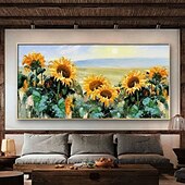 preiswerte Blumen-/Botanische Gemälde-Handgefertigtes Ölgemälde auf Leinwand, Wandkunst, Dekoration, großes abstraktes orangefarbenes Sonnenblumen-Blume-Gemälde, dicke Kunst für Heimdekoration, gerolltes, rahmenloses, ungedehntes Gemälde