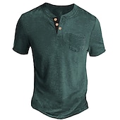 olcso Alkalmi Henley póló-Férfi Henley ing Tee Top Sima Henley Utca Vakáció Rövid ujjú Gomb Zseb Ruházat Divat Dizájn Alap