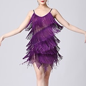 abordables Vestidos de Práctica-Baile Latino Vestido Borla Color Puro Corte Mujer Rendimiento Entrenamiento Sin Mangas Cintura Alta Poliéster