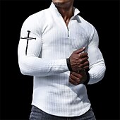 cheap Vacation-Men&#039;s Waffle Polo Shirts Golf Polos Shirts Long Sleeve Polo Shirts Turndown Zip Vintage Casual Daily 3D Print Fall &amp; Winter Black White Orange