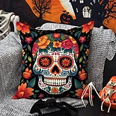 levne Halloween ložnice-Halloweenský povlak na polštář z obou stran 1ks lebka den mrtvých měkký dekorativní čtvercový potah na polštář povlak na polštář pro ložnici obývací pokoj pohovku židli dekorace