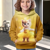 رخيصةأون حيوانات ثلاثية الأبعاد للبنات-للفتيات 3D كارتون قطة هوديي Pullover كم طويل طباعة ثلاثية الأبعاد الخريف الشتاء نشيط موضة لطيف أطفال 3-12 سنة الأماكن المفتوحة فضفاض مناسب للبس اليومي عادي