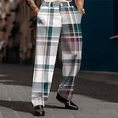 levne Volný-Pléd Obchodní Pánské 3D tisk Kalhoty Venkovní ulice Noste do práce Polyester Modrá Fialová Hnědá S M L Vysoký Pružnost Kalhoty