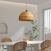 abordables Lustres style lanterne-pendentif LED en rotin 11,8&quot; lustres, luminaire suspendu LED de style minimaliste, plafonnier de chevet de salle à manger 110-240v