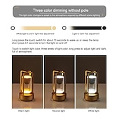 baratos Candeeiros de mesa-Candeeiro de mesa recarregável sem fio LED retro bar lâmpadas de mesa de metal toque dimmer luz noturna tri-cores para restaurante quarto bar hotel luzes de decoração de casa