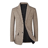 cheap Men&#039;s Classic Blazers-Men&#039;s Cocktail Attire Blazer Business Formal Evening Wedding Party Fashion Casual Spring &amp;  Fall Polyester Plaid / Check Geometic Button Pocket Casual / Daily Single Breasted Blazer White Camel Beige